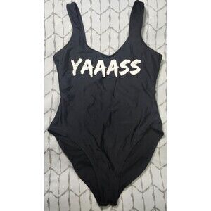YAAASS High Cut Low Back One Piece Swimsuit Black White L 90s Y2K Baywatch